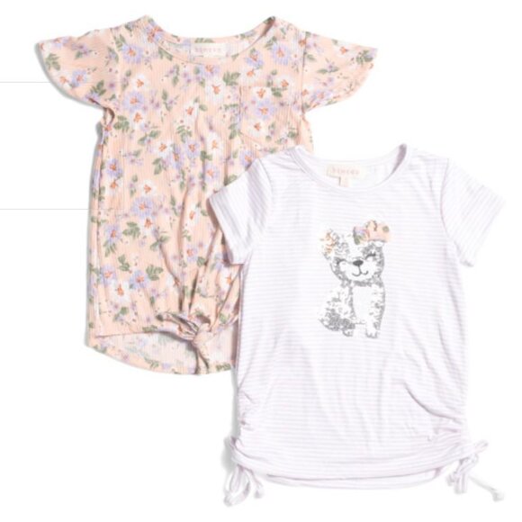 NWT B TWEEN 2pk Little Girls Fashion Tops Stripe design, Sequin Dog Accents - Picture 1 of 10